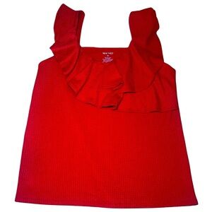 Women's Nine West Rust Waffle Knit Tiered Flutter Sleeveless Top Size Medium